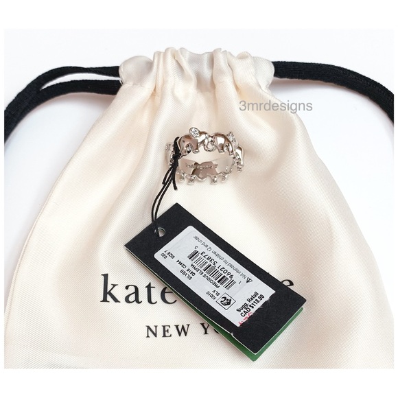 NWT Kate Spade ♠️ PRECIOUS ELEPHANT Silver Plated Brass /CZ Crystals Ring - Picture 10 of 10